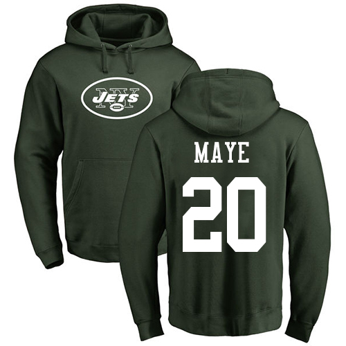 New York Jets Men Green Marcus Maye Name and Number Logo NFL Football #20 Pullover Hoodie Sweatshirts